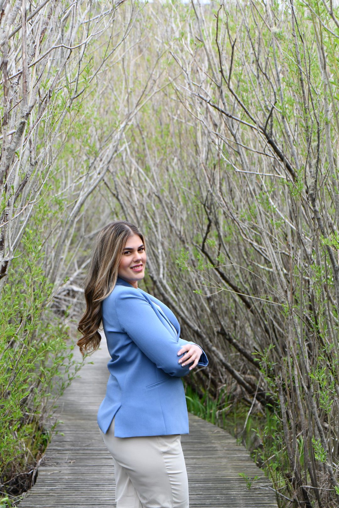 Larissa Bayer on a Nantucket boardwalk